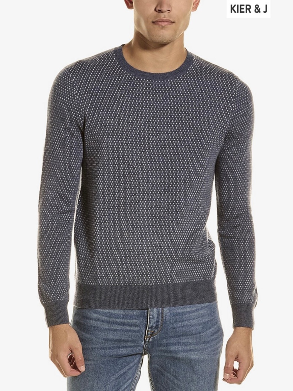 KIER & J MEN NWT WOOL/CASHMERE TEXTURED CREW NECK MARLED GREY SWEATER. SIZE XL